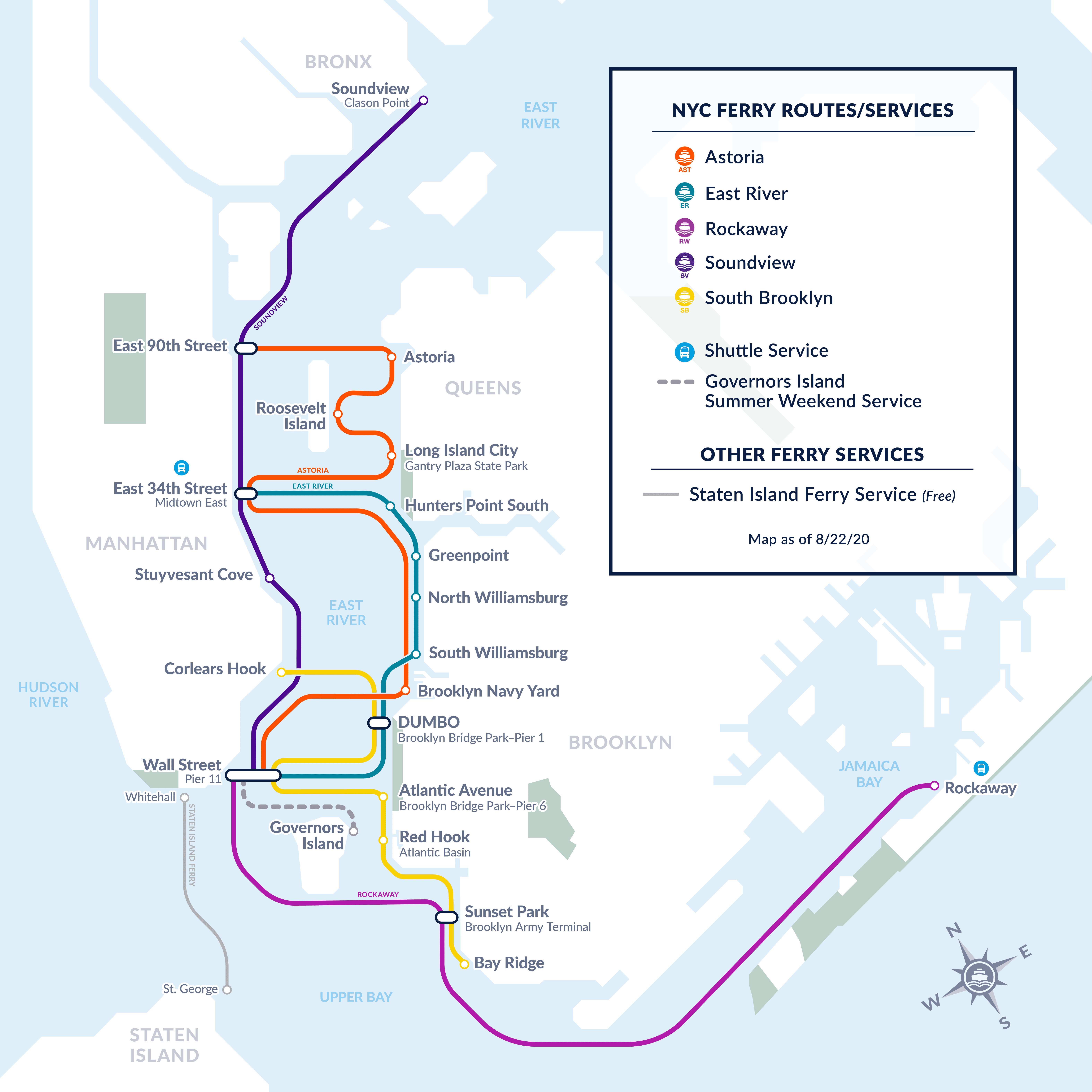 Nyc Ferry Map Pdf Nyc Ferry Current-System-Map_8-22-20_No-Logo - New York City Ferry Service